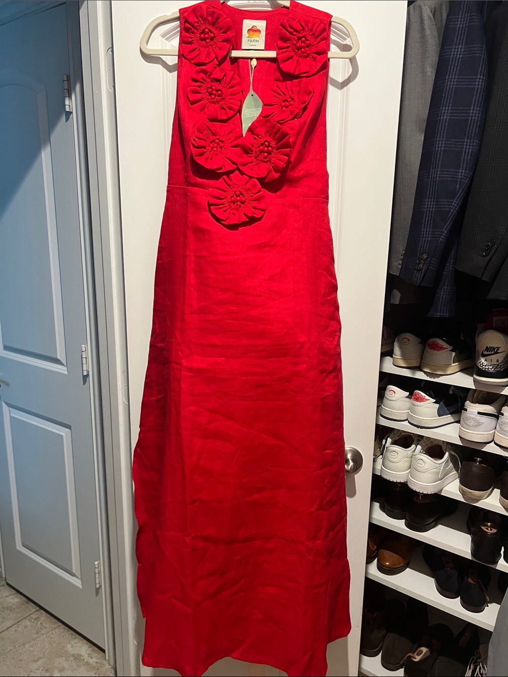 FARM Rio Red Floral-Appliqué Maxi Dress